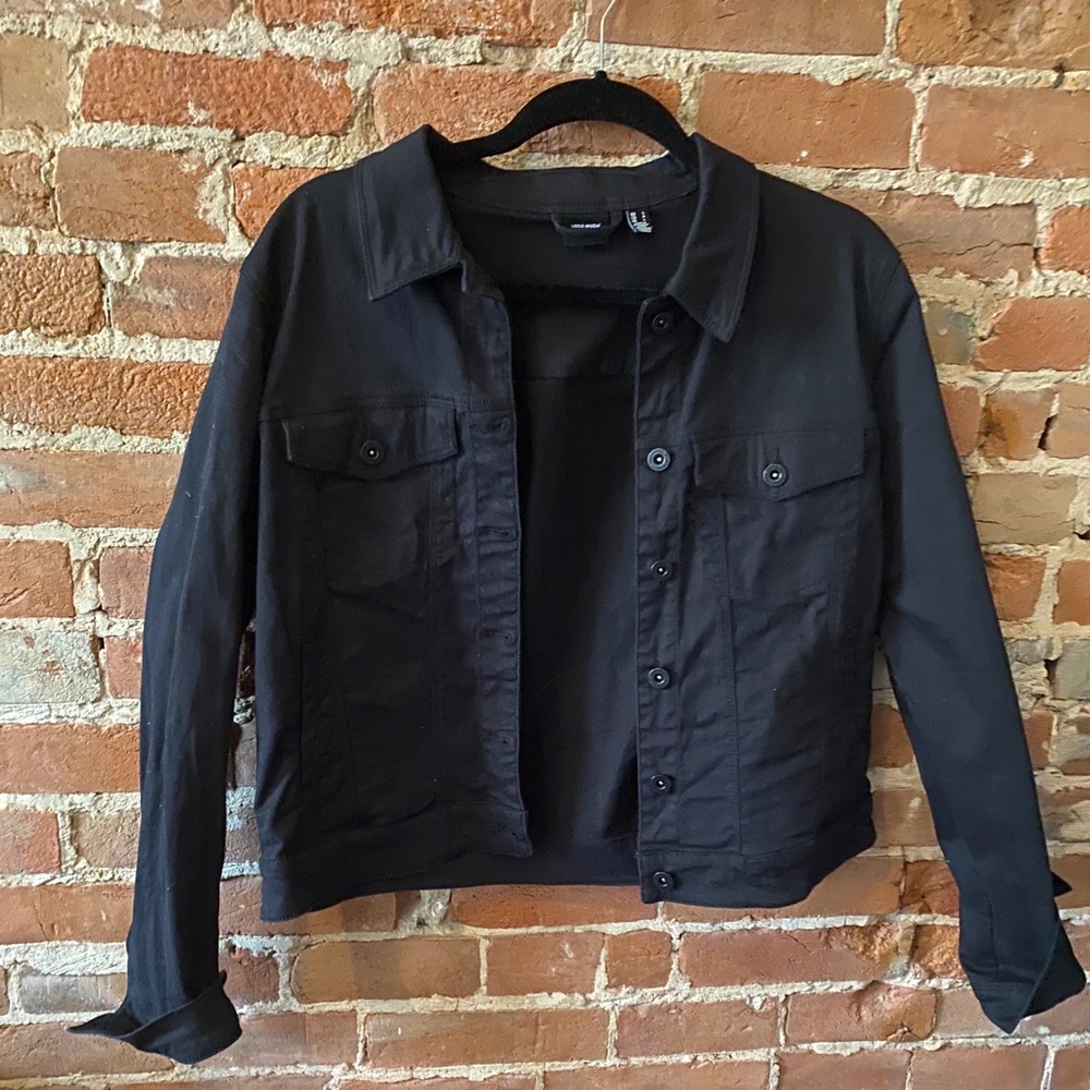 Vero Moda, Black, Denim Jacket, Size Large, Functional Buttons
